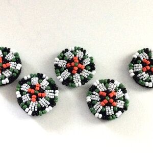 LOT of 5 Hand-Crafted Beaded Buttons + Lot of Appliqués & Buttons